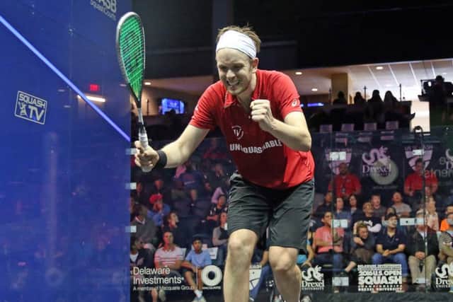 Yorkshire's James Willstrop celebrates his victory over Mohamed Abouelghar. Picture: squashpics.com