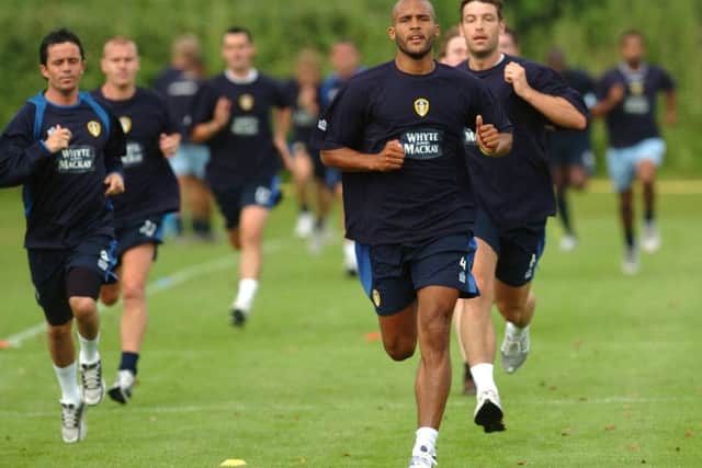 Clarke Carlisle leads the way in training during his spell with Leeds United.