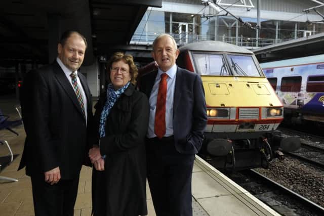 Mike Gardner from Atkins with Coun Judith Blake and Coun Keith Wakefield at today's announcement.