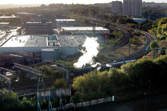 The Flying Scotsman goes over Whitehall Bridge, Leeds. PIC: Simon Hulme