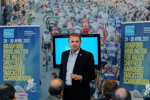Sir Gary Verity unveils the host towns for the 2017 Tour de Yorkshire at the Welcome to Yorkshire offices in Leeds.
Picture: Jonathan Gawthorpe