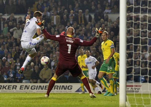 Chris Woods shot is blocked by John Ruddy (Picture: Bruce Rollinson)