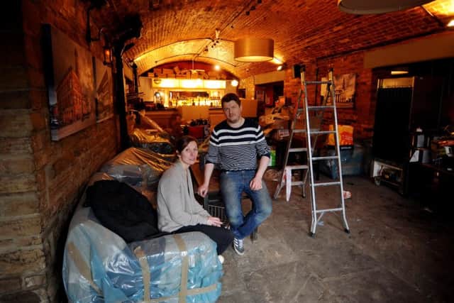 Louise Howard (director) and Colin Deakin (Manager) pictured in the Aire Bar, Leeds, which was affected by the Recent Floods..26th January 2016 ..Picture by Simon Hulme
