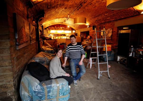 Louise Howard (director) and Colin Deakin (Manager) pictured in the Aire Bar, Leeds, which was affected by the Recent Floods..26th January 2016 ..Picture by Simon Hulme