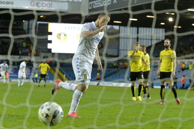 Chris Wood celebrates his penalty against Burton Albion.