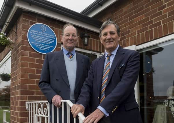 Date:30th October 2016. Picture James Hardisty.
Leeds Civic Trust Blue Plaque unveiling to celebrate Yorkshire and England Cricketers Herbert Sutcliffe and Sir Leonard Hutton, who both began their careers at Pudsey St Lawrence Cricket Club, Pudsey, Leeds. Pictured John and Richard Hutton, sons of Sir Len Hutton, who unveiled the blue plaque in memory of their father.