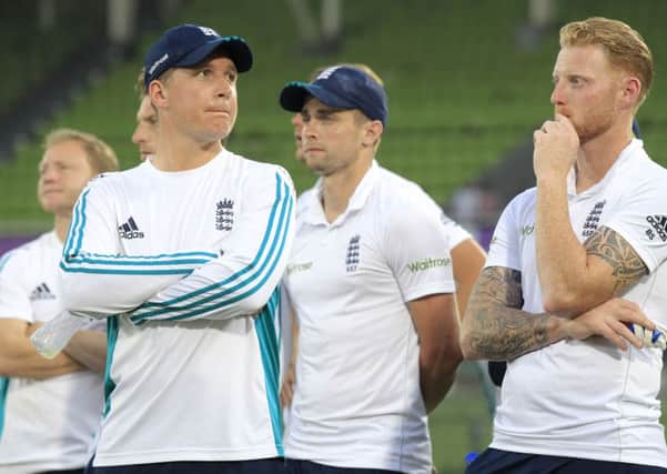 England's players, including Yorkshire's Gary Ballance, left, stand during the presentation ceremony at the end of the second Test against Bangladesh in Dhaka. Picture: AP/A.M. Ahad.