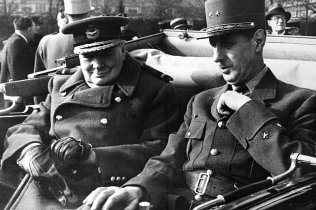 Mandatory Credit: Photo by LAPI / Rex Features ( 482460a )

Winston Churchill and General Charles de Gaulle, Paris, France - 11 Nov 1944

CHARLES DE GAULLE