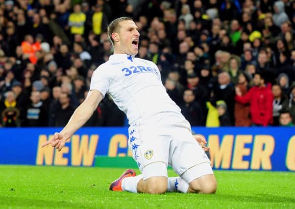 Chris Wood celebrates after scoring at Norwich.