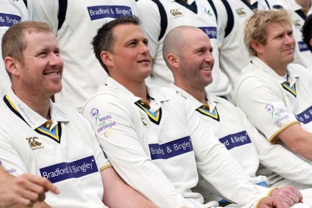 NEW ERA: Craig White, third right, lines up with former Yorkshire team-mates Anthony McGrath, Darren Gough and, far right, Matthew Hoggard, for a team photo shoot back in 2008.