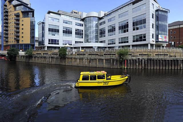 The Leeds Water taxi departs from Granary Wharf enroute to Clarence Dock.