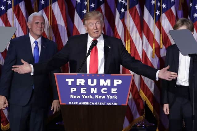 President-elect Donald Trump gives his acceptance speech during his election night rally