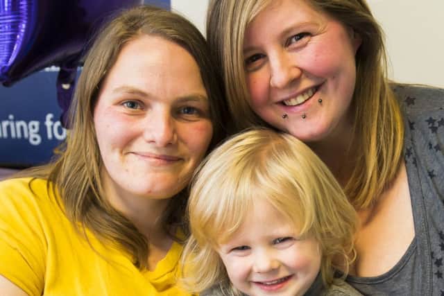 Jodie Bradbury, two-year-old Auron Bradbury and Sarah Bradbury, from Ilkley.