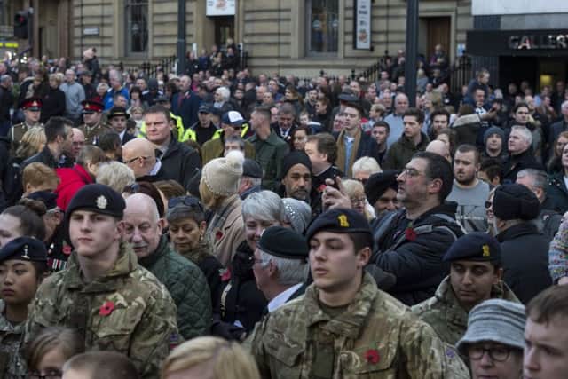 Date: 13th November 2016. Picture James Hardisty.
The Leeds Civic Observance of Remembrance Sunday held at the War Memorial Victoria Gardens, Leeds. Pictured Crowds watching the service.