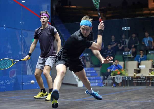 James Willstrop again got the better of Chris Simpson in the 'Battle of Harrogate' at the Qatar Classic. Picture courtesy of PSA/squashpics.com