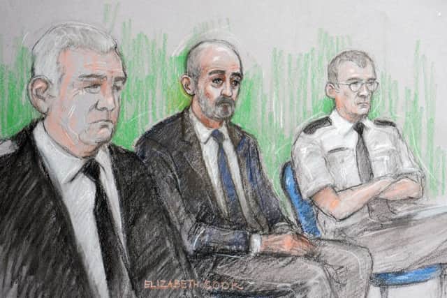 Court artist sketch by Elizabeth Cook of Thomas Mair, who is accused of the terror-related murder of Labour MP Jo Cox, in the dock at the Old Bailey.