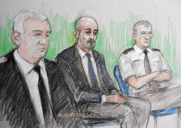 Court artist sketch by Elizabeth Cook of Thomas Mair, who is accused of the terror-related murder of Labour MP Jo Cox, in the dock at the Old Bailey.