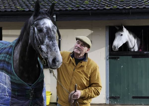 Cloudy Dream with trainer Malcolm Jefferson of Newstead Cottage Farm, Norton.