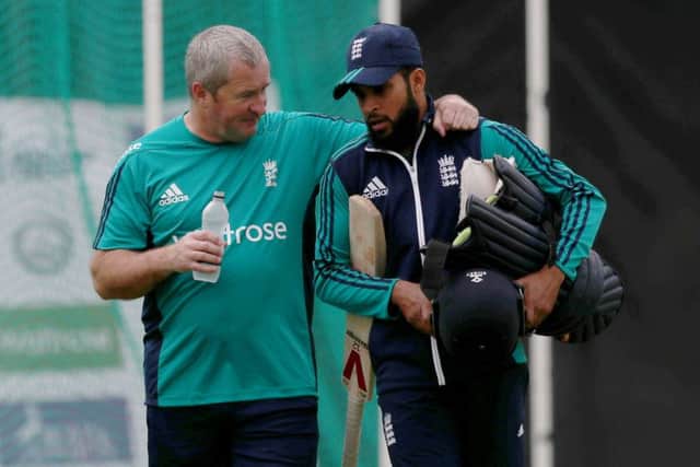 FIGHT ON: England assistant coach Paul Farbrace (left), with Yorkshire's Adil Rashid.