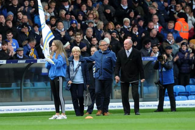 Leeds United v Newcastle United.
Gary Speed's parents Carol and Roger on the Elland Road pitch.
20th November 2016.
Picture : Jonathan Gawthorpe