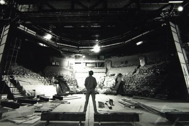 West Yorkshire Playhouse, LeedsQuarry Hill, inside the Quarry theatre which opens on March 8, 1990. Picture shows Mr Rob Jones WYP head of design surveys the 750-seat theatre.