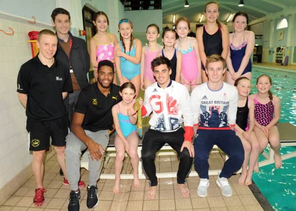 MEDALLISTS: Olympic heroes Chris Mears and Jack Laugher join the group in Pudsey.