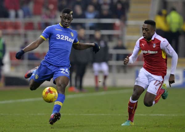 Hadi Sacko fires in a cross as Rotherham's Darnell Fisher tries to block.
 PIC: Bruce Rollinson