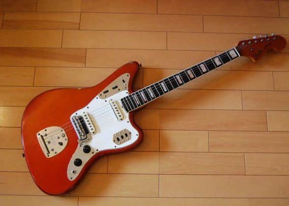 A red Fender Jaguar electric guitar like this was missing from the Leeds home of Christopher Laskaris.