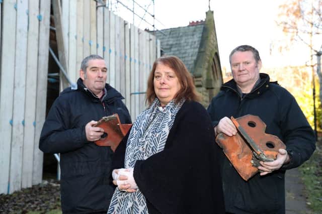 Vandals have been up on the roof causing damage at St Paul's Church, King St, Morley - church is raising money for repairs and this incident sets them back less than a month before Christmas.
Rev. Sue Forrest-Redfern with Ian Grundon (warden) and Steve Coates (Fabric team)
