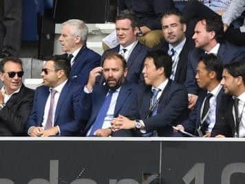 Andrea Radrizzani, front row second from left, pictured with Leeds owner Massimo Cellino.