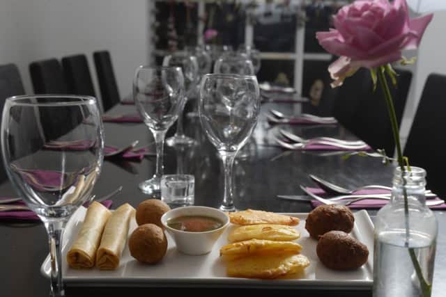 Restaurant Review.
Sharing plate of starters  spicy indian rolls, Methi na Gota, Kachori, Maroo Bahji.
Mango, Bank Street, Wetherby.  
11 November 2016.  Picture Bruce Rollinson