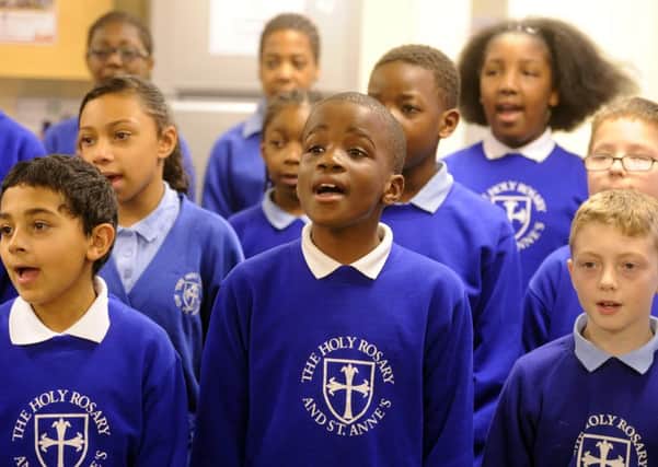 The choir at Holy Rosary & St Annes Catholic Primary School Chapeltown, Leeds, who performed on Radio 4 on Christmas Eve.