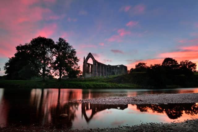PIC POST:
Bolton Abbey sunset reflected in the River Wharfe.  26 August 2016.  Picture Bruce Rollinson
Tech Details : Nikon D4, 17-35mm Nikkor, 8secs @f16, 100asa, Graduated and Neutral Density filters.