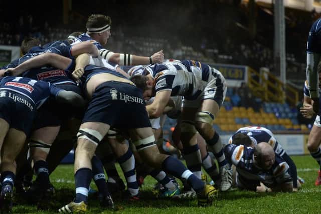 Mike Cusack scores for Yorkshire Carnegie in the win over Bedford Blues
