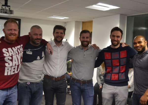 BEARD OFF: Left to right, competitors Martin Grange, Dan Mitchell, Simon Young and winner Andrew McAulay.