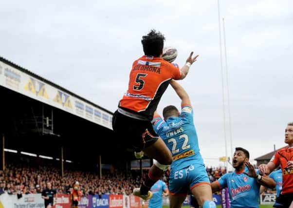 UP IN THE AIR: Denny Solomona has resigned from rugby league and has signed for rugby union club Sale Sharks  something Castleford Tigers are not happy about and are pursuing legal action over. Cas also have support of the Rugby Football League.