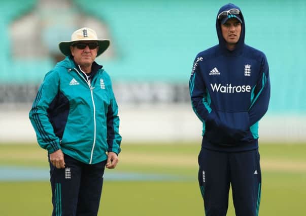 England's head coach Trevor Bayliss (left) and captain Alastair Cook Picture: Adam Davy/PA