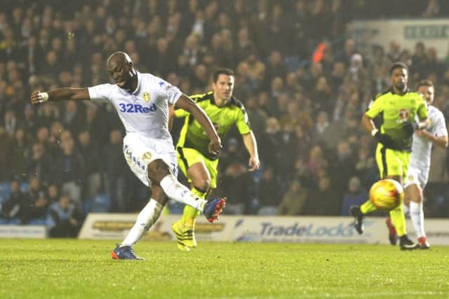 Souleymane Doukara scores Leeds' second goal from the penalty spot against Reading   Picture Bruce Rollinson