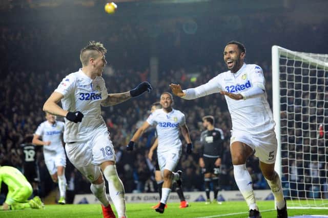Leeds United goalscorer Kyle Bartley celebrates with Pontus Jansson. PIC: Simon Hulme