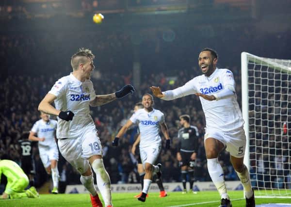 Leeds United goalscorer Kyle Bartley celebrates with Pontus Jansson. PIC: Simon Hulme