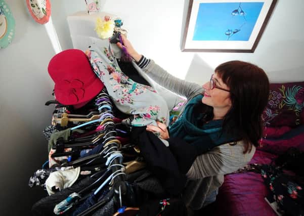 Sally Hall who made a New Year's Resolution to give up clothes shopping at her home in Leeds. Picture by Simon Hulme.