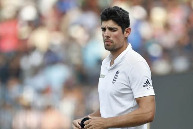 TOUGH TOUR: England cricket captain Alastair Cook shows his disappointment after losing in Chennai. Picture: AP/Tsering Topgyal