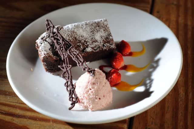 Restaurant Review..Butchers Arms, Hepworth..Chocolate Torte with Rasberry mousse..21st September 2016 ..Picture by Simon Hulme