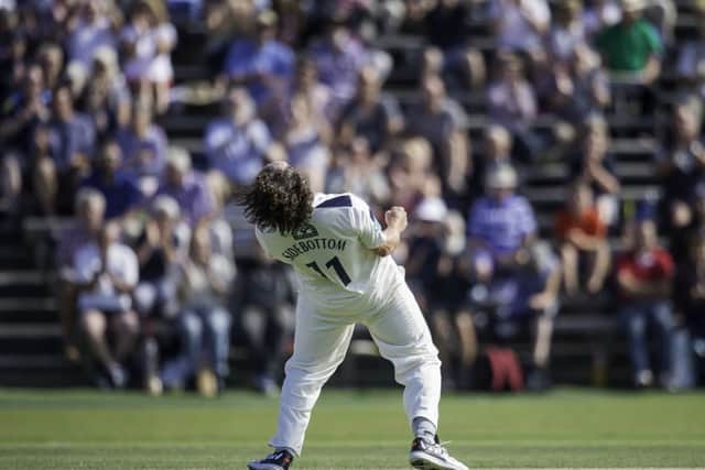 GOTCHA: Yorkshire's Ryan Sidebottom celebrates dismissing Nottinghamshire's Steven Mullaney at Scarborough in August this year. Picture by Allan McKenzie/SWpix.com