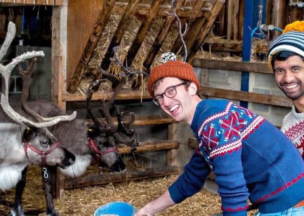 ON THE HOOF: Peter Hobday, playing Rudolf, and Mitesh Soni, playing Ugly Duckling, with furry friends Dancer and Prancer.