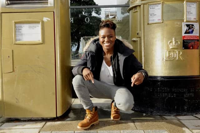 Olympic Gold Medalist Nicola Adams is pictured with her Gold Paving Stone, on Cookridge Street, Leeds....7th November 2016 ..Picture by Simon Hulme