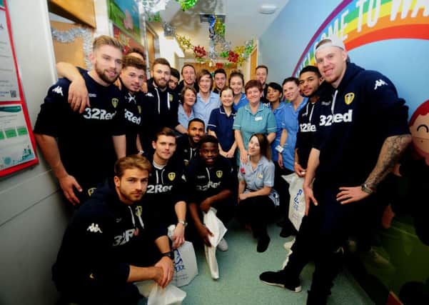 The Leeds United Players visit the Childrens Ward at the Leeds General Infirmary..Leeds players on the ward..22nd December 2016 ..Picture by Simon Hulme