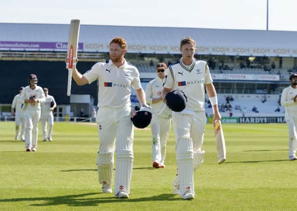 Jonny Bairstow and Joe Root in action against Surrey for Yorkshire earlier this year, but it is their Test form which has seen them picked for the ICC's leading world XI .  Picture: Bruce Rollinson