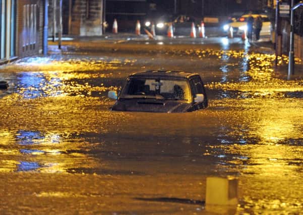 DECEMBER 2015:  Cars under floodwater at Viaduct Road Kirkstall Road in Leeds.