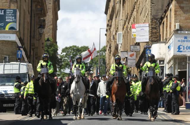 The right-wing English Defence League mounts a protest in West Yorkshire. Picture: Ross Parry Agency